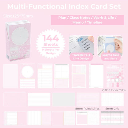 Useful Index Card Set – 144 Notes with Matching Tabs for Study & Work