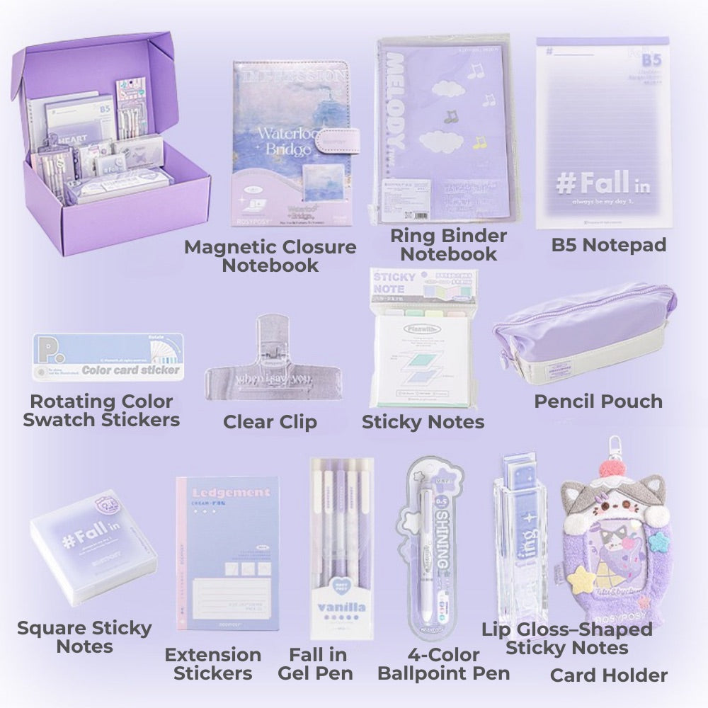 Lilac Purple Stationery Mystery Set - All-in-One School Supplies Gift