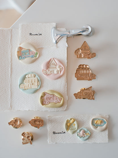 Brass Relief Food/Dessert Themes Wax Seal Stamps Head & Wooden Handle