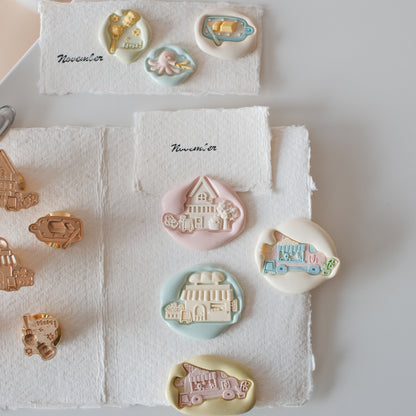 Brass Relief Food/Dessert Themes Wax Seal Stamps Head & Wooden Handle