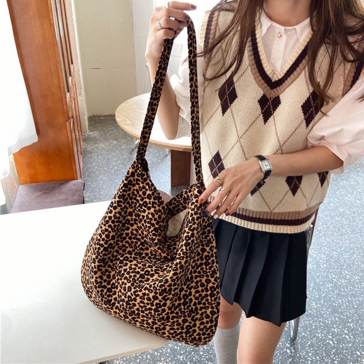 Bold Leopard Print Canvas Bag Large Capacity - 4 Colors