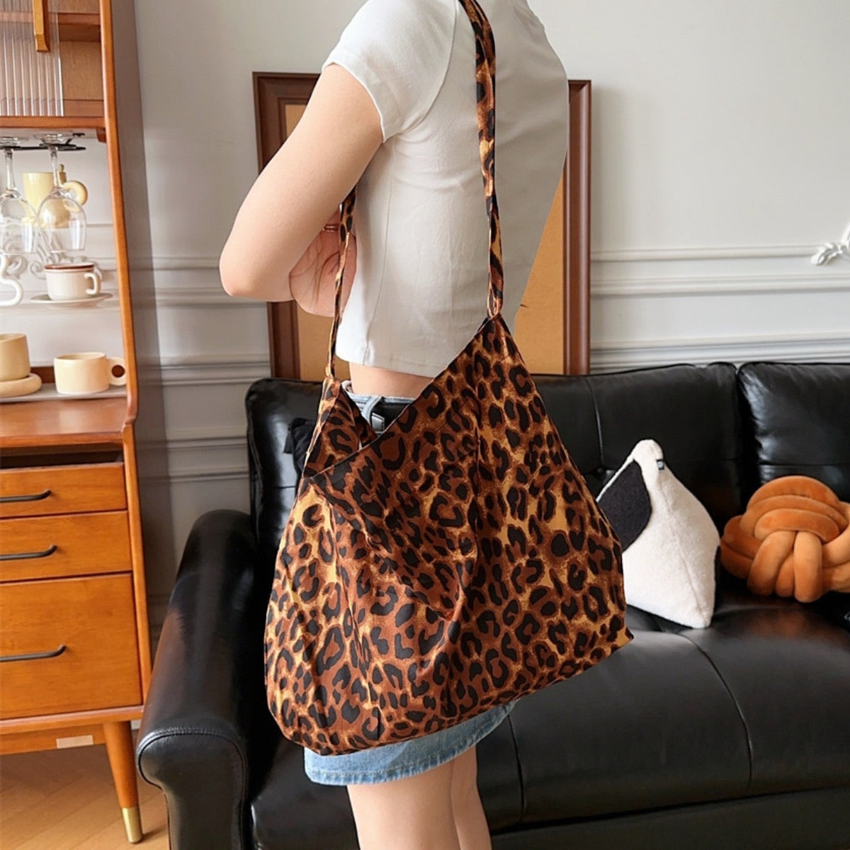 Bold Leopard Print Canvas Bag Large Capacity - 4 Colors