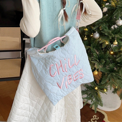 Letter Embroidery Quilted Tote Bag - 3 Colors