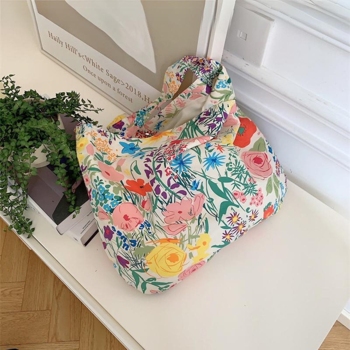 Romantic Bloom Canvas Bag Large Capacity - 4 Colors