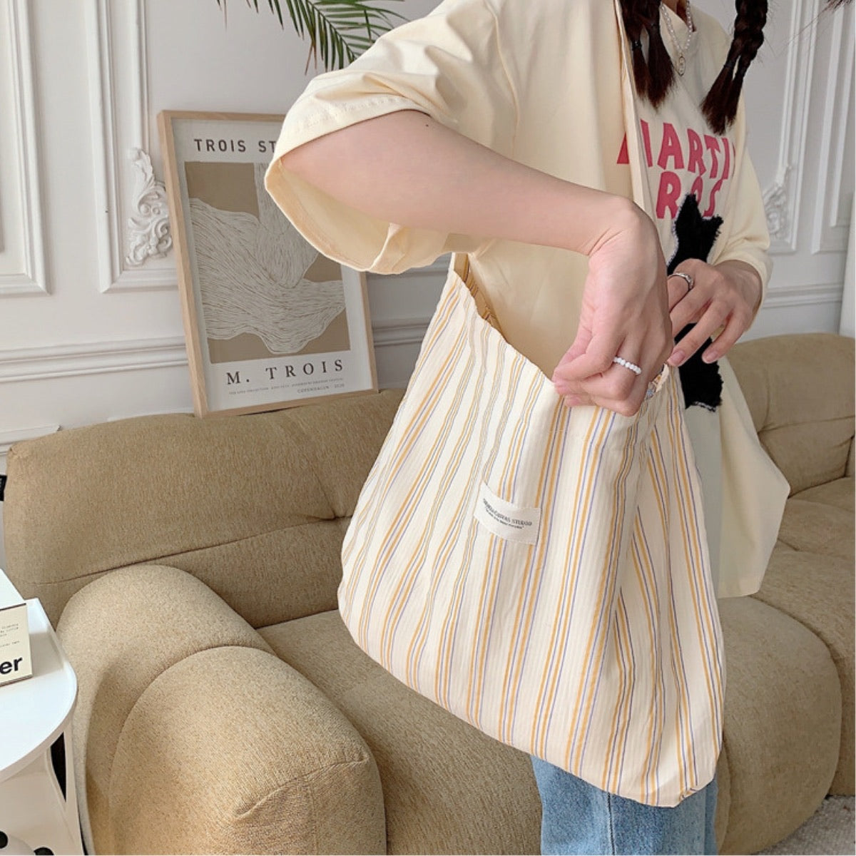 Striped Simplicity Canvas Bag Large Capacity - 2 Colors