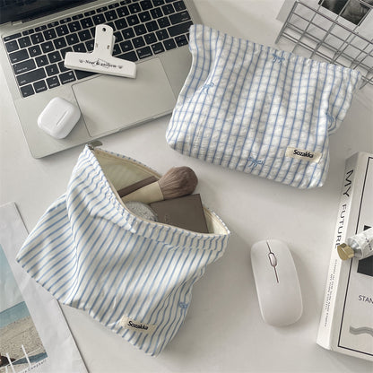 Cozy Gingham & Embroidery Storage Pouch