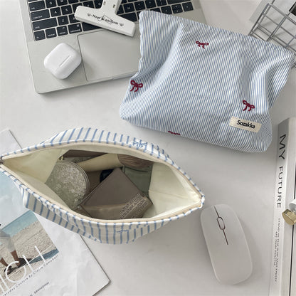 Cozy Gingham & Embroidery Storage Pouch