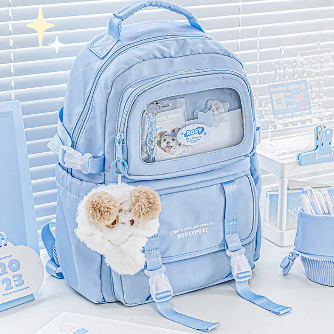 Cream-Style Large Capacity Schoolbag with A Window