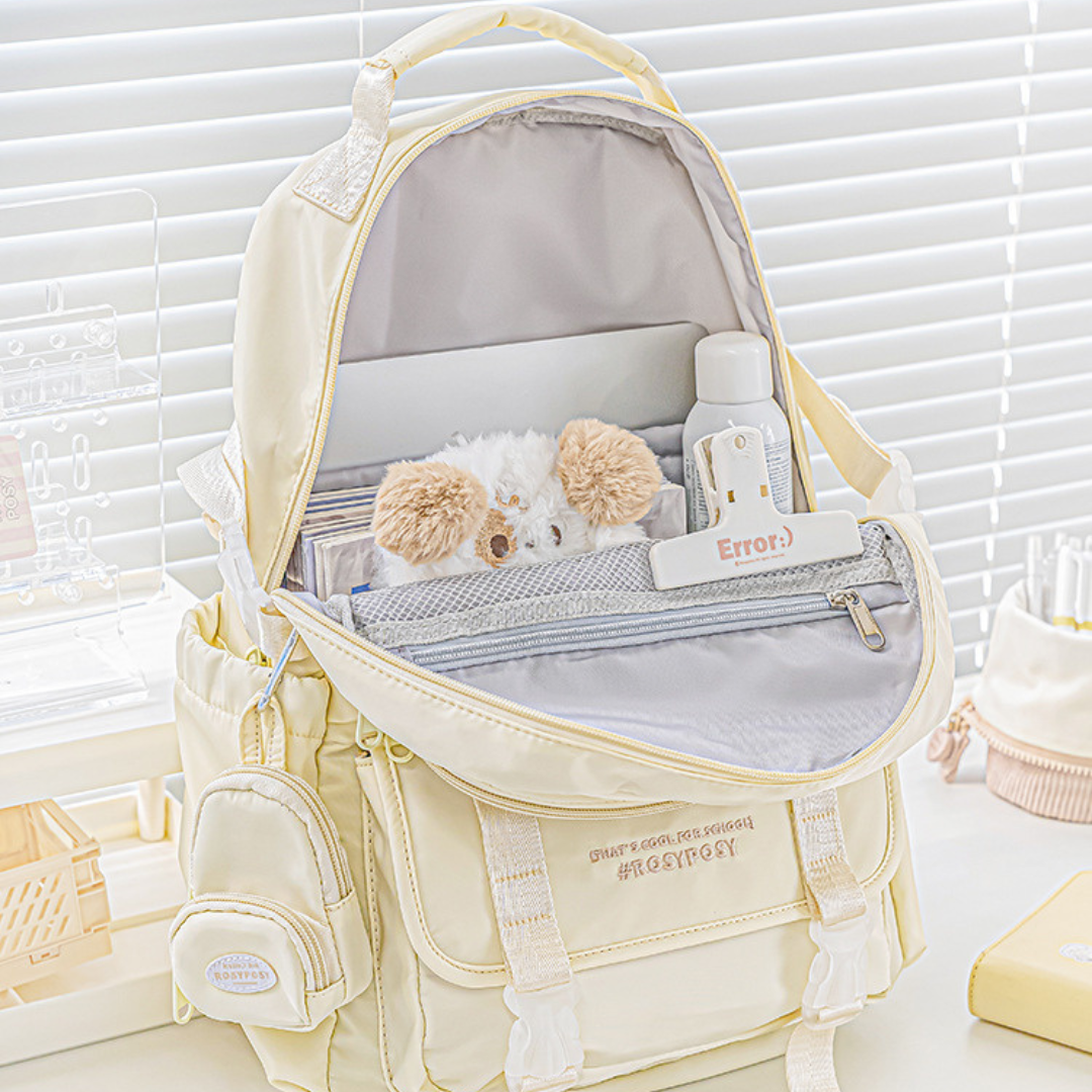 Cream-Style Large Capacity Schoolbag with A Window