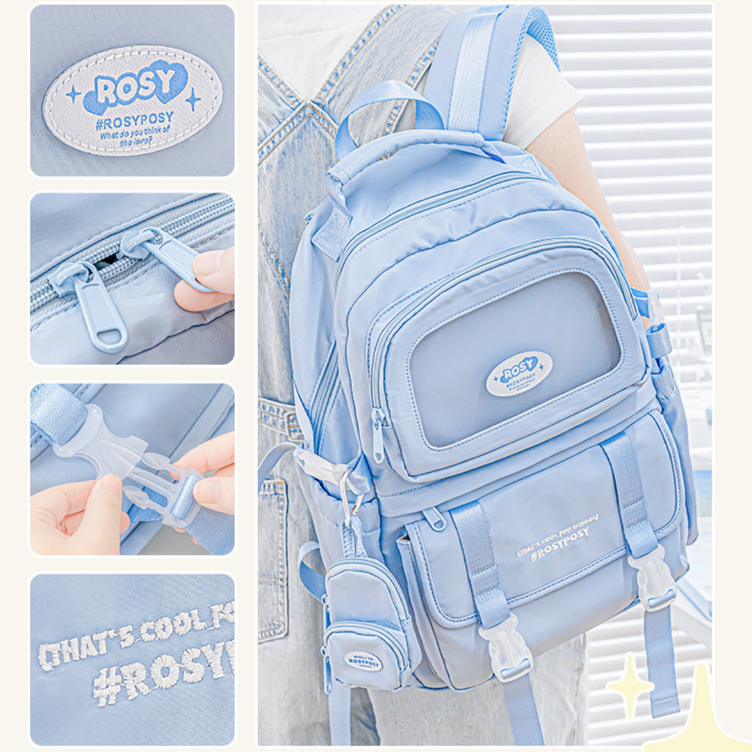 Cream-Style Large Capacity Schoolbag with A Window