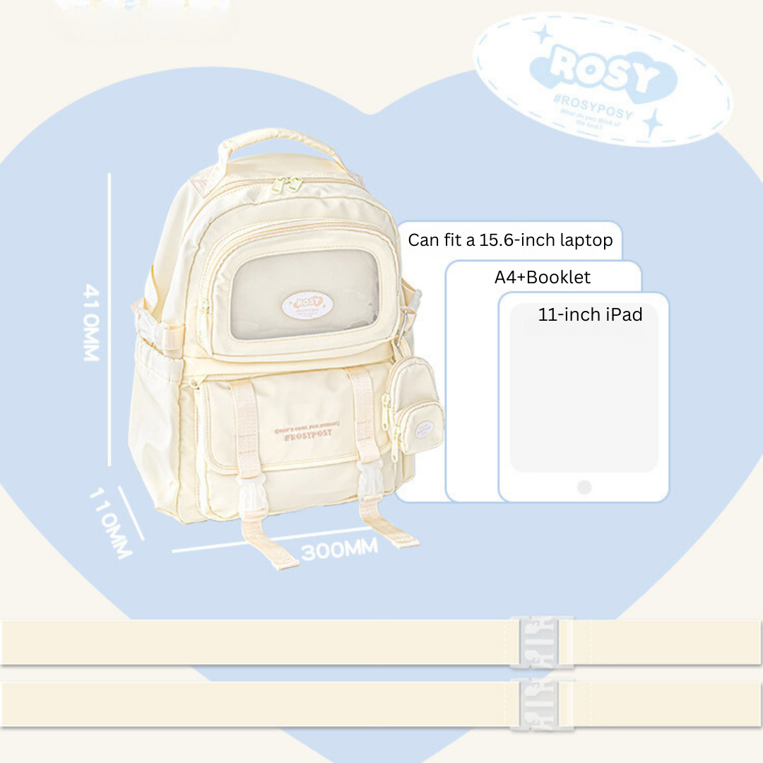 Cream-Style Large Capacity Schoolbag with A Window