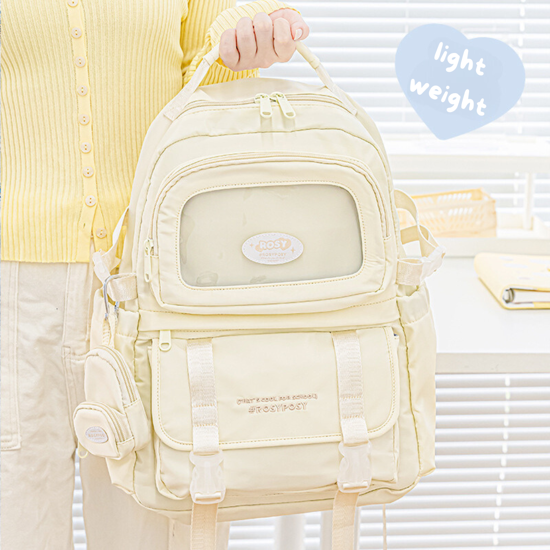 Cream-Style Large Capacity Schoolbag with A Window