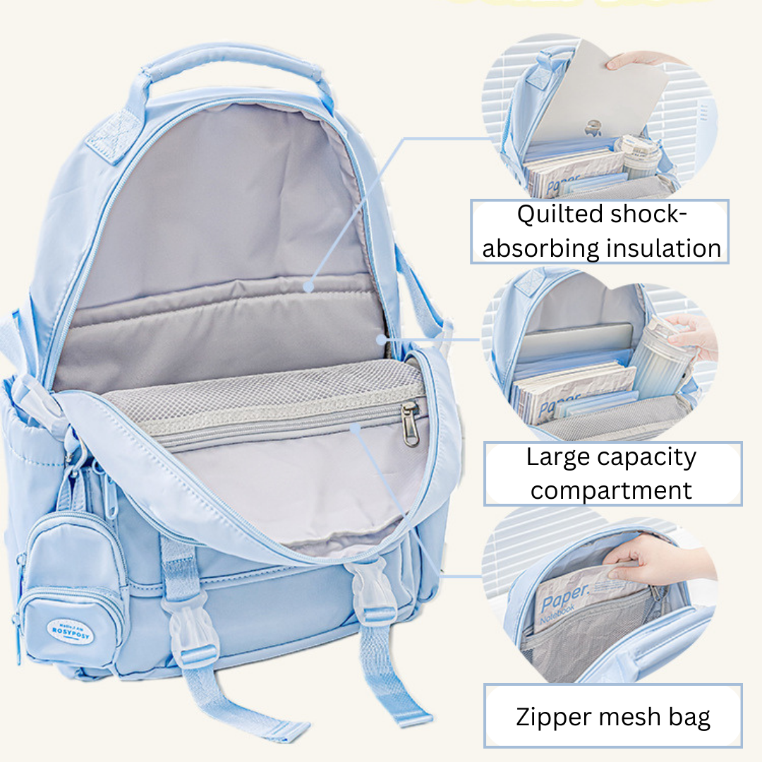 Cream-Style Large Capacity Schoolbag with A Window
