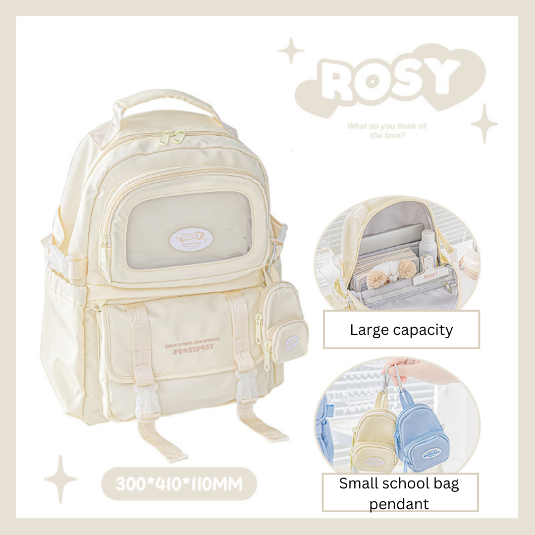 Cream-Style Large Capacity Schoolbag with A Window
