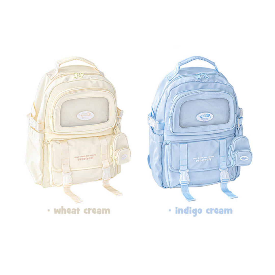 Cream-Style Large Capacity Schoolbag with A Window