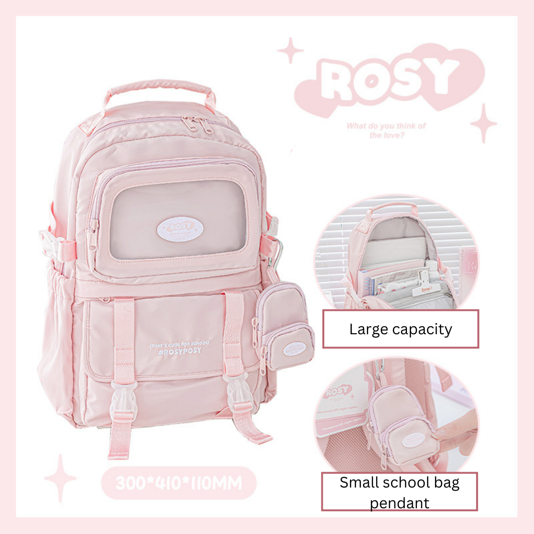 Cream-Style Large Capacity Schoolbag with A Window