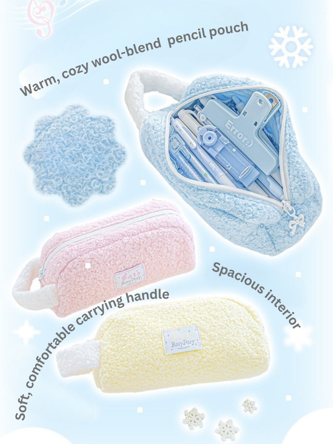 Cream Dream Soft Wool Felt Large Capacity Pencil Pouch