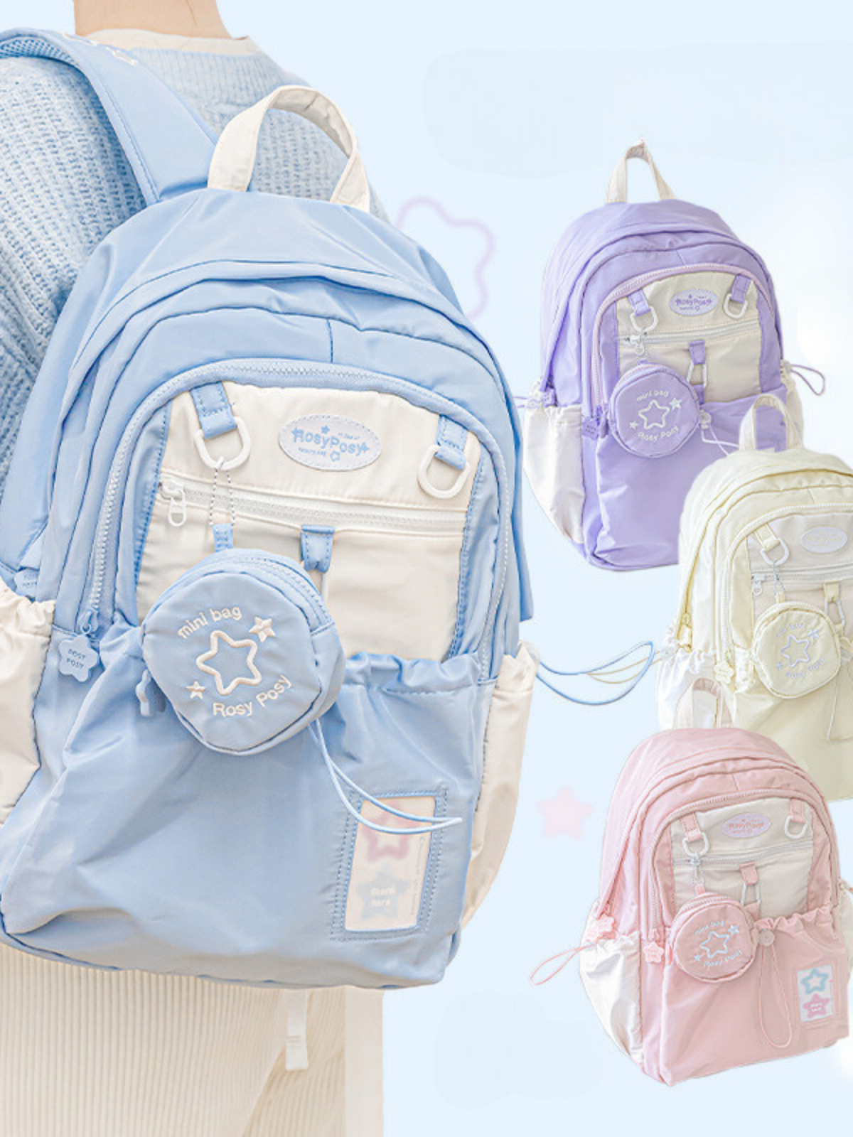 Cream Star Drawstring Backpack