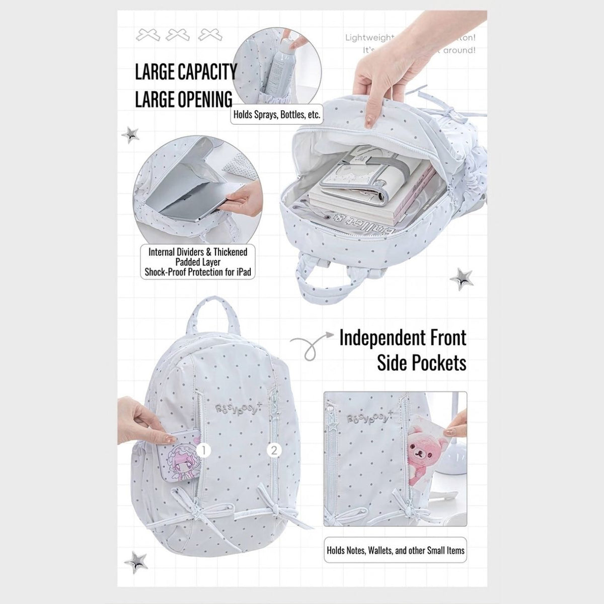 Lightweight Nylon Egg-Shaped Daily Backpack