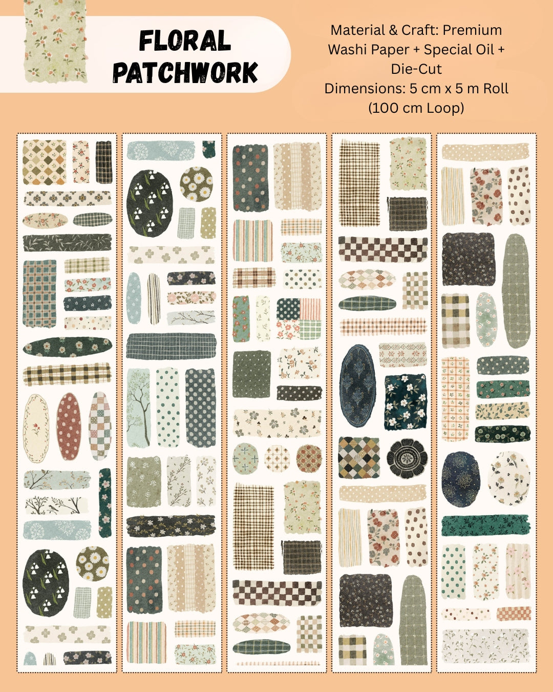 Floral Patchwork Premium Die-Cut Journaling Tape