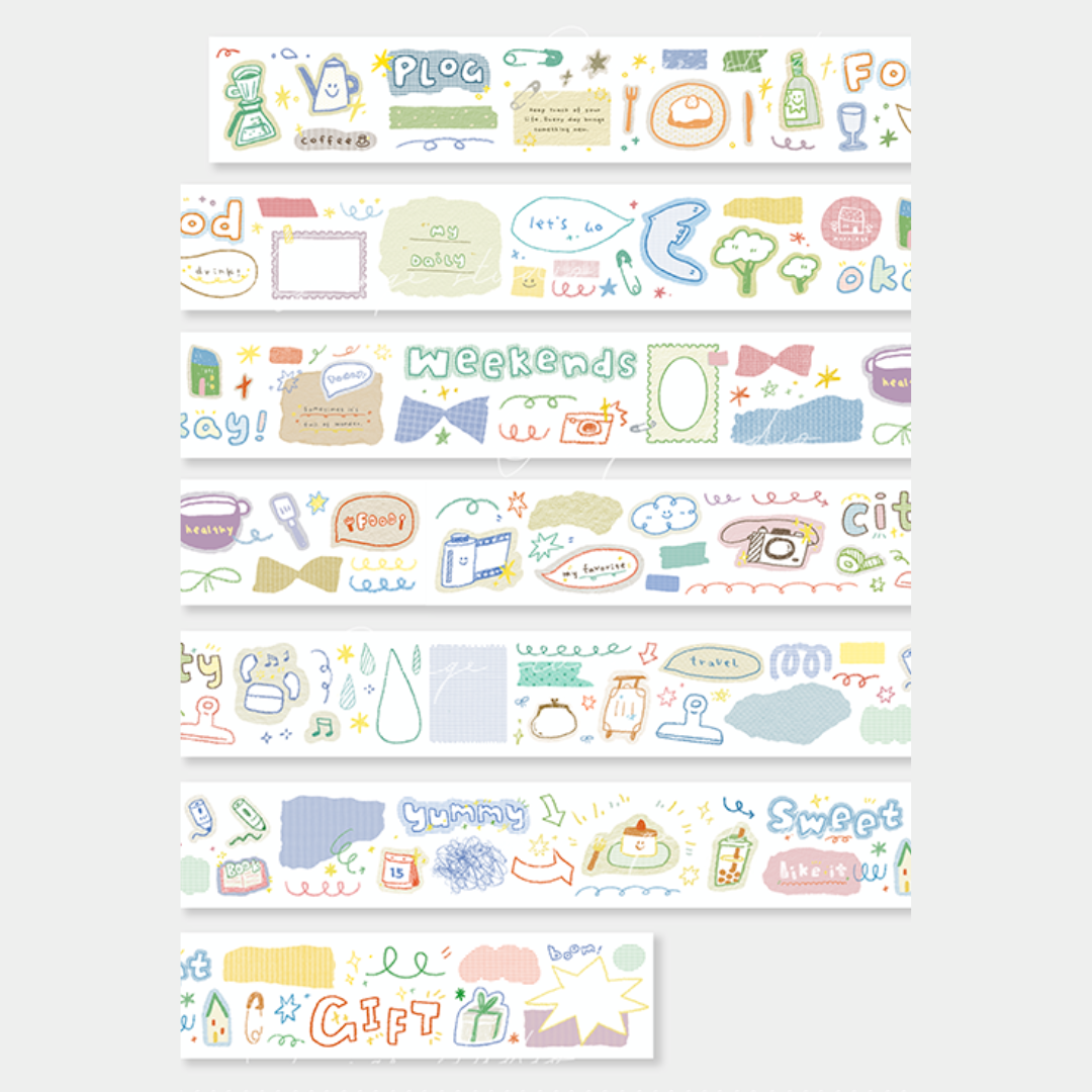 Background Pattern & Doodle Decorative Washi Tape and Sticker