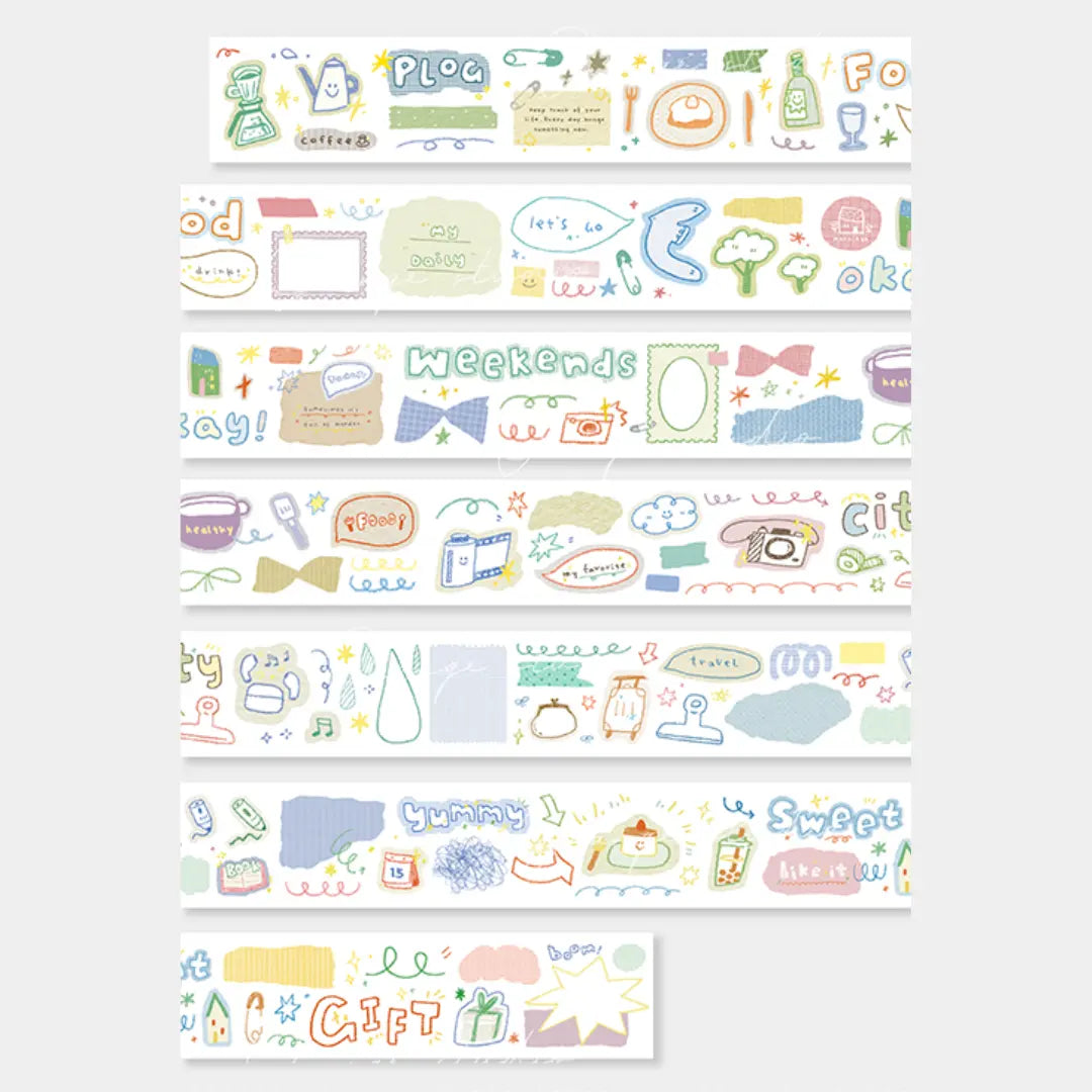 Background Pattern & Doodle Decorative Washi Tape Sticker