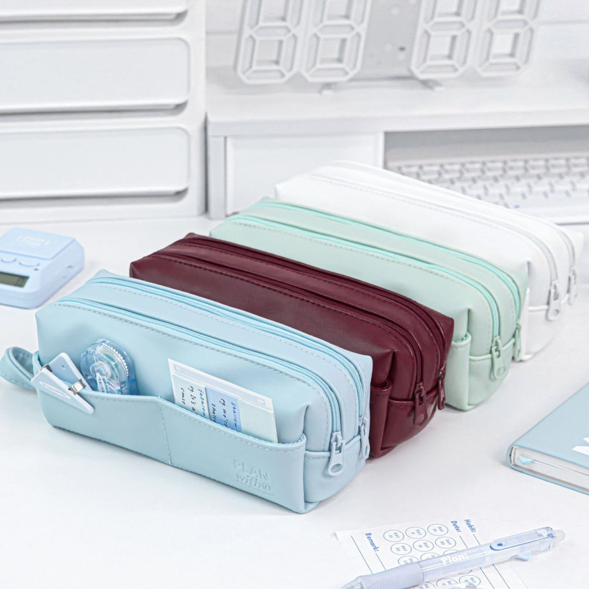 Dual-Opening PU Leather Pencil Case