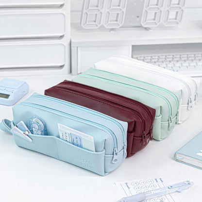 Dual-Opening PU Leather Pencil Case