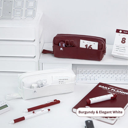 Dual-Opening PU Leather Pencil Case