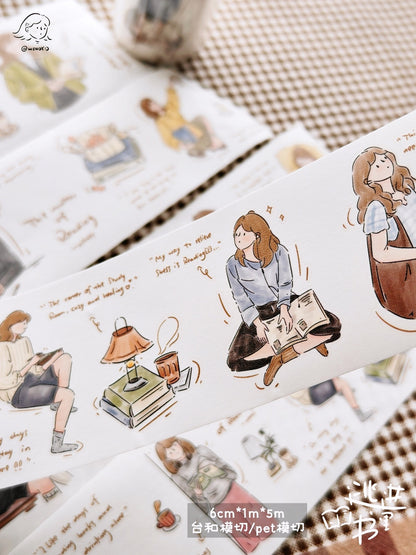 Escape into Books Original Illustrated Washi & PET Sticker Tape