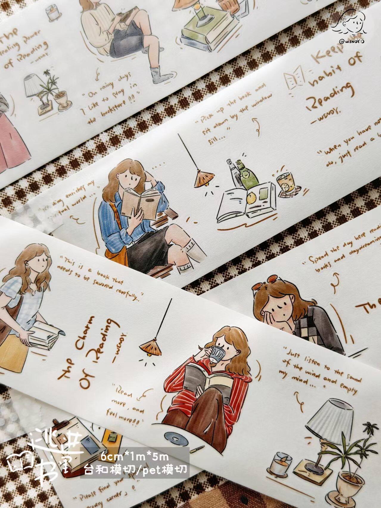 Escape into Books Original Illustrated Washi & PET Sticker Tape