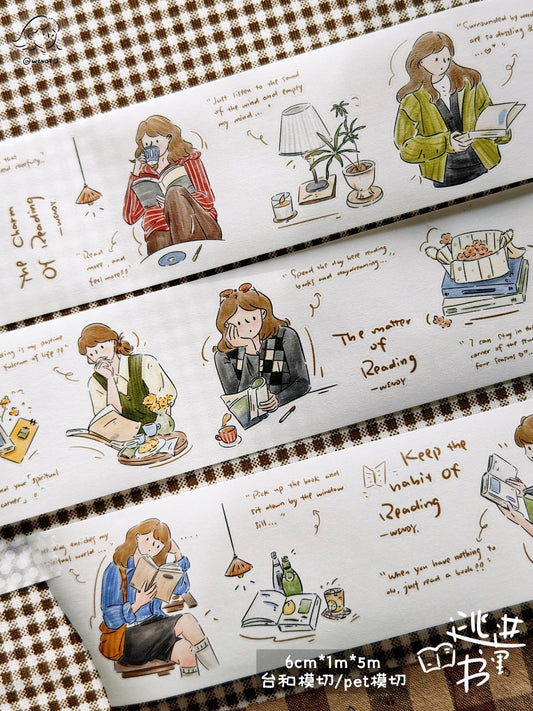 Escape into Books Original Illustrated Washi & PET Sticker Tape