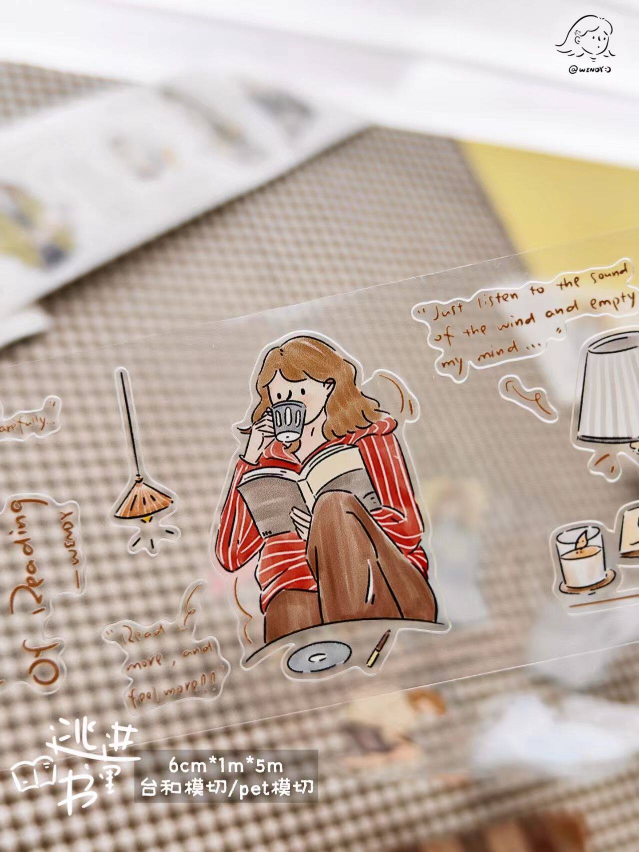 Escape into Books Original Illustrated Washi & PET Sticker Tape