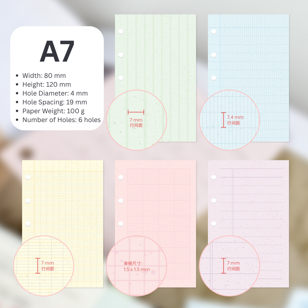 Five-Color Writing Set – Loose Leaf Paper Refills for M5 / A7