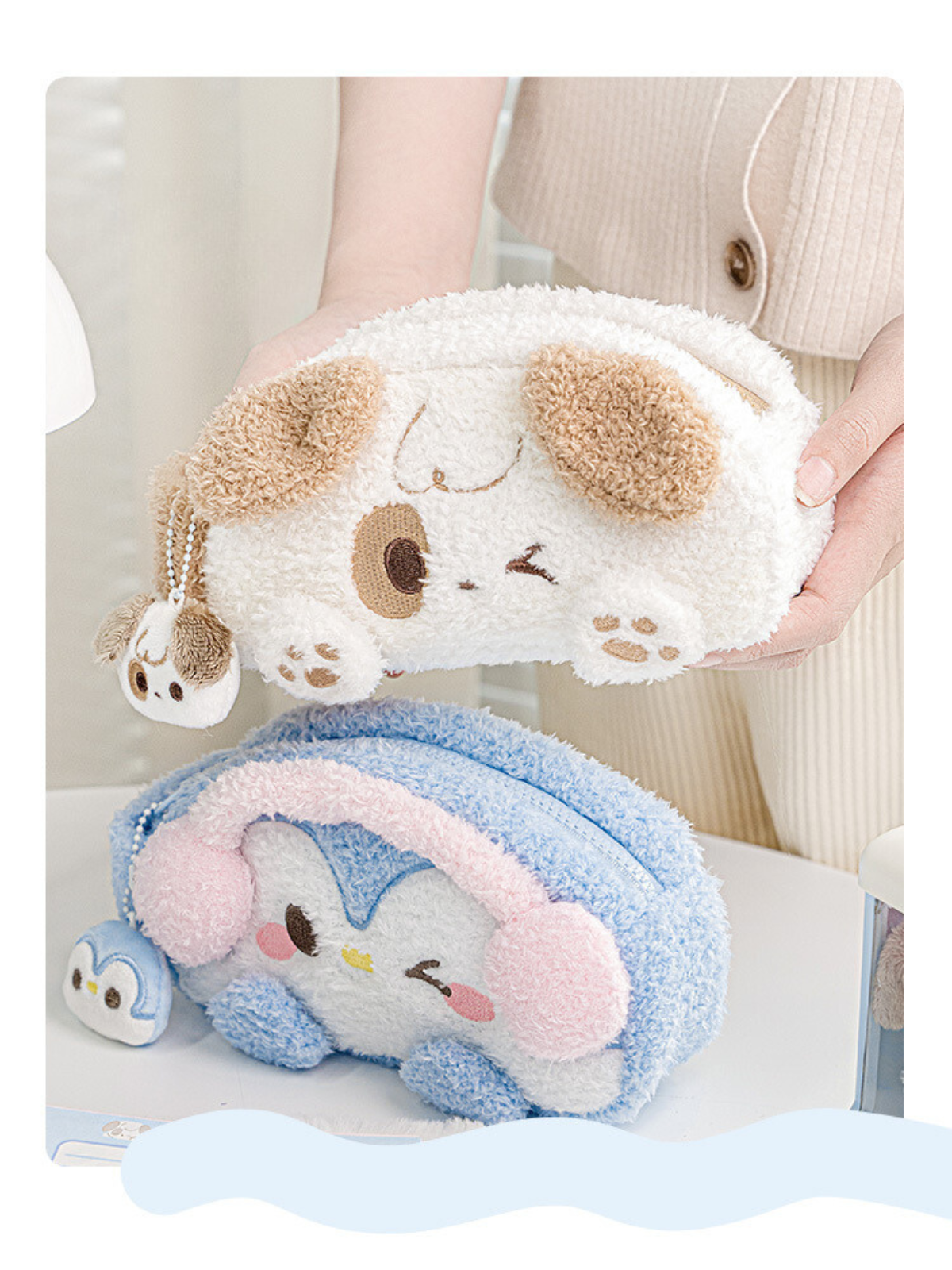 Fluffy Plush Pencil Bag with Visible Window