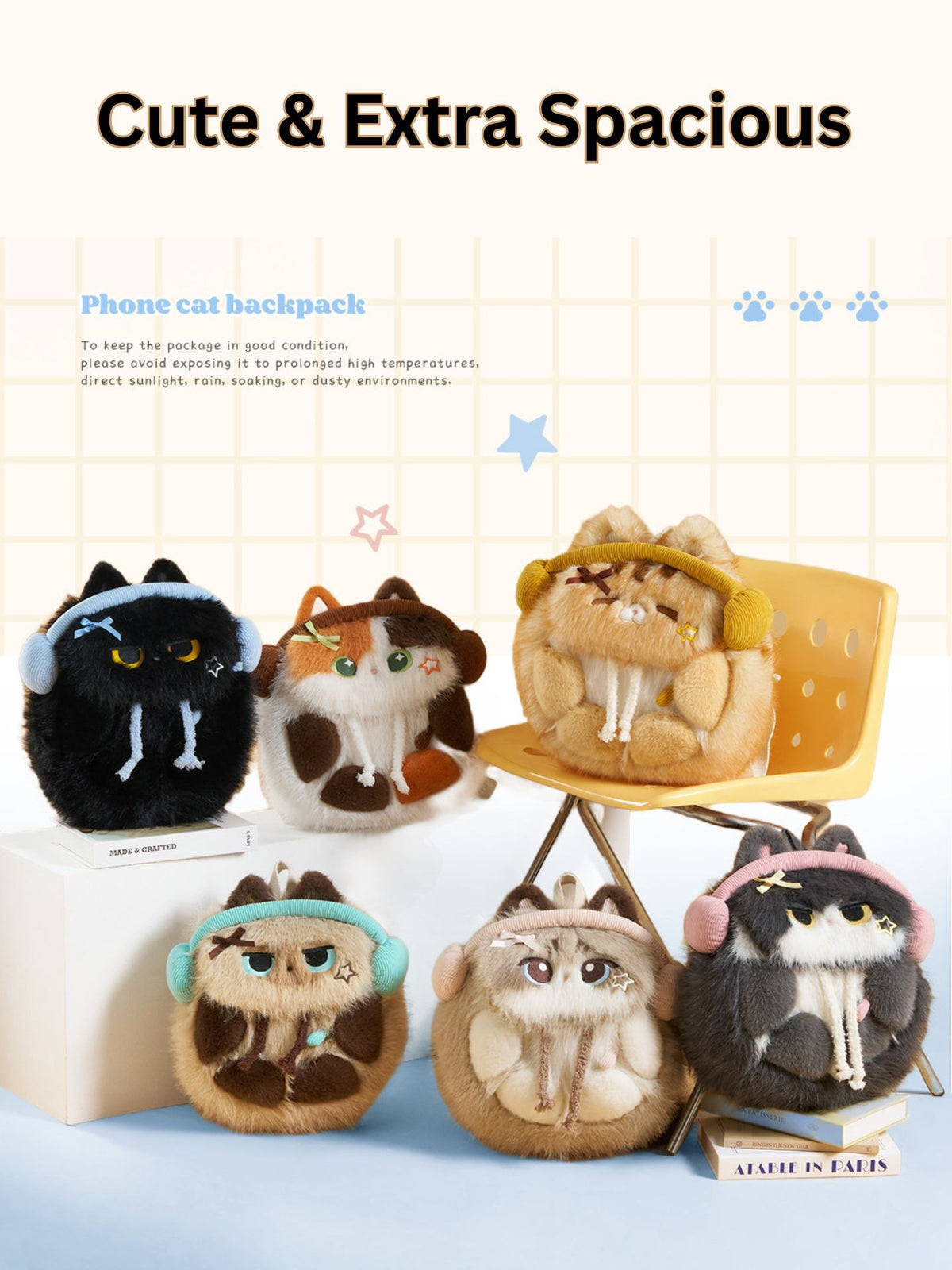 Headphone Cat Plush Backpack