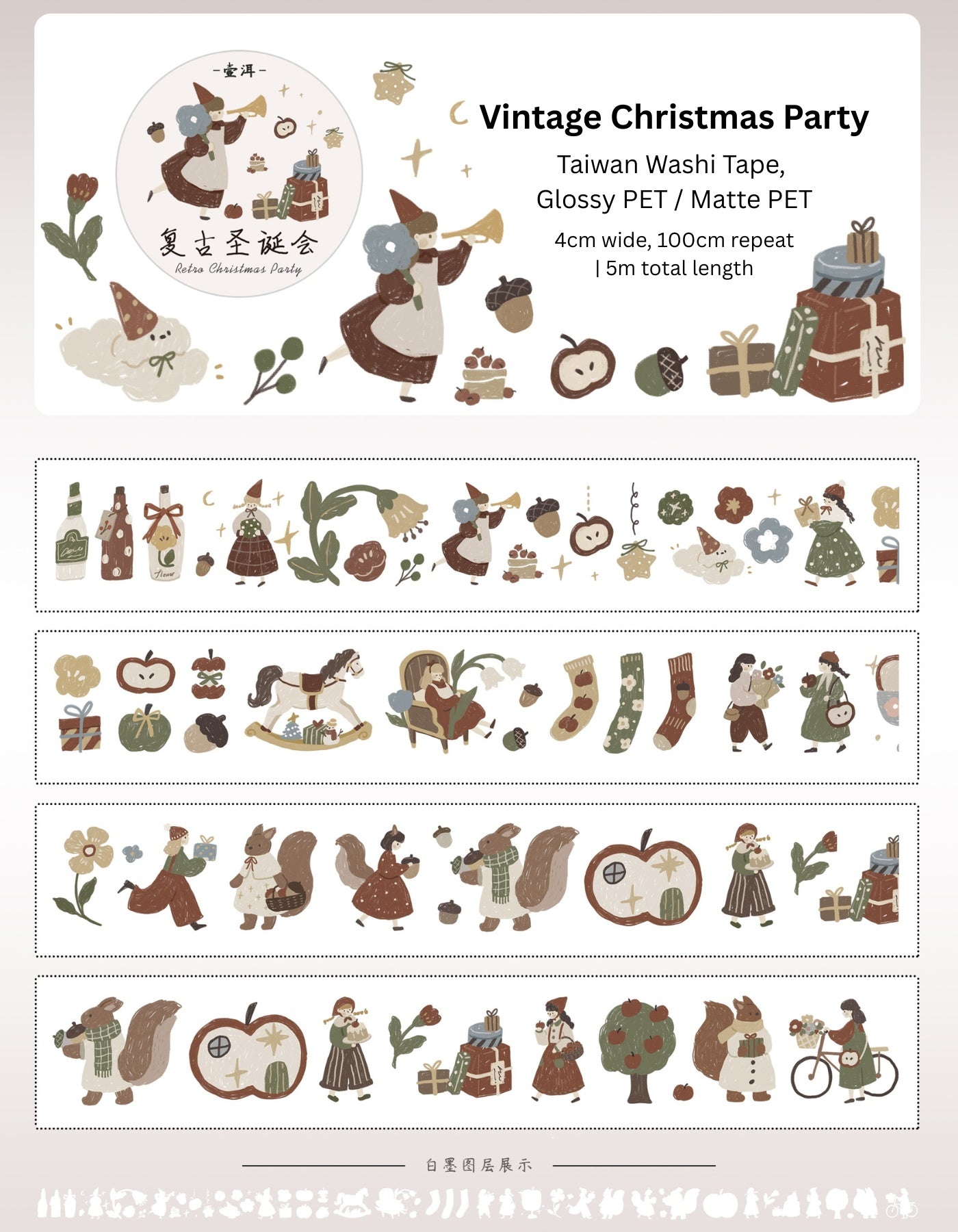 Retro Christmas Party Sticker Tapes