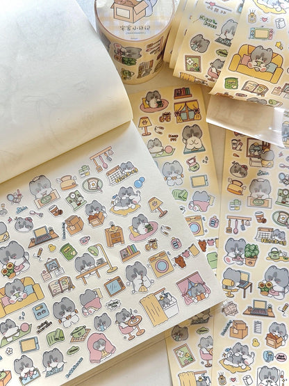 Homebody Cat Diary Synthetic Paper Sticker Roll