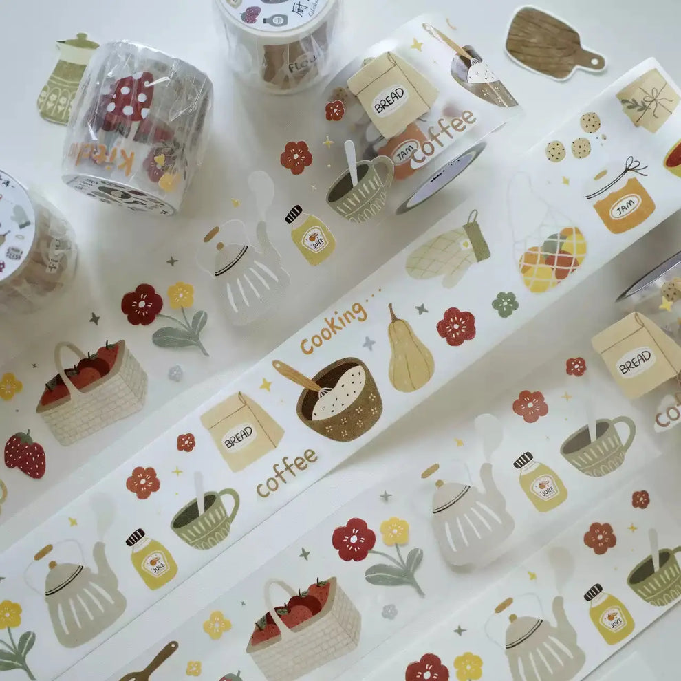 ChicChoi Kitchen Accessories Light Retro Washi and PET Tape with food and kitchen illustrations
