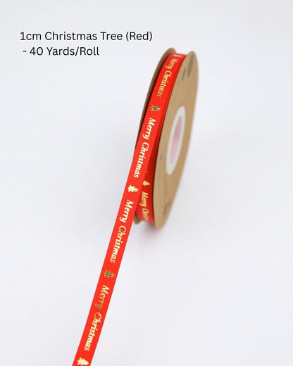 Festive Gold-Stamped Christmas Ribbon