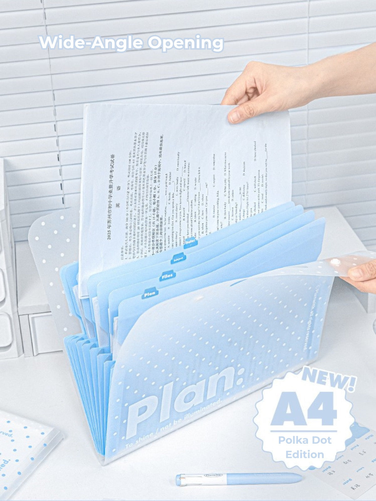 NOUS A4 Accordion File Folder - Polka Dot Edition