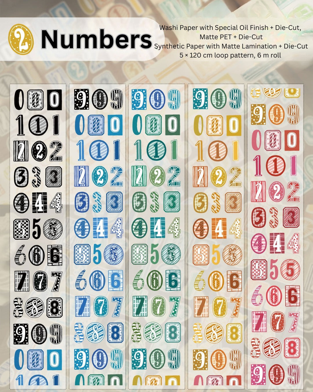 Number Match Stickers – Die-Cut Washi & PET Rolls