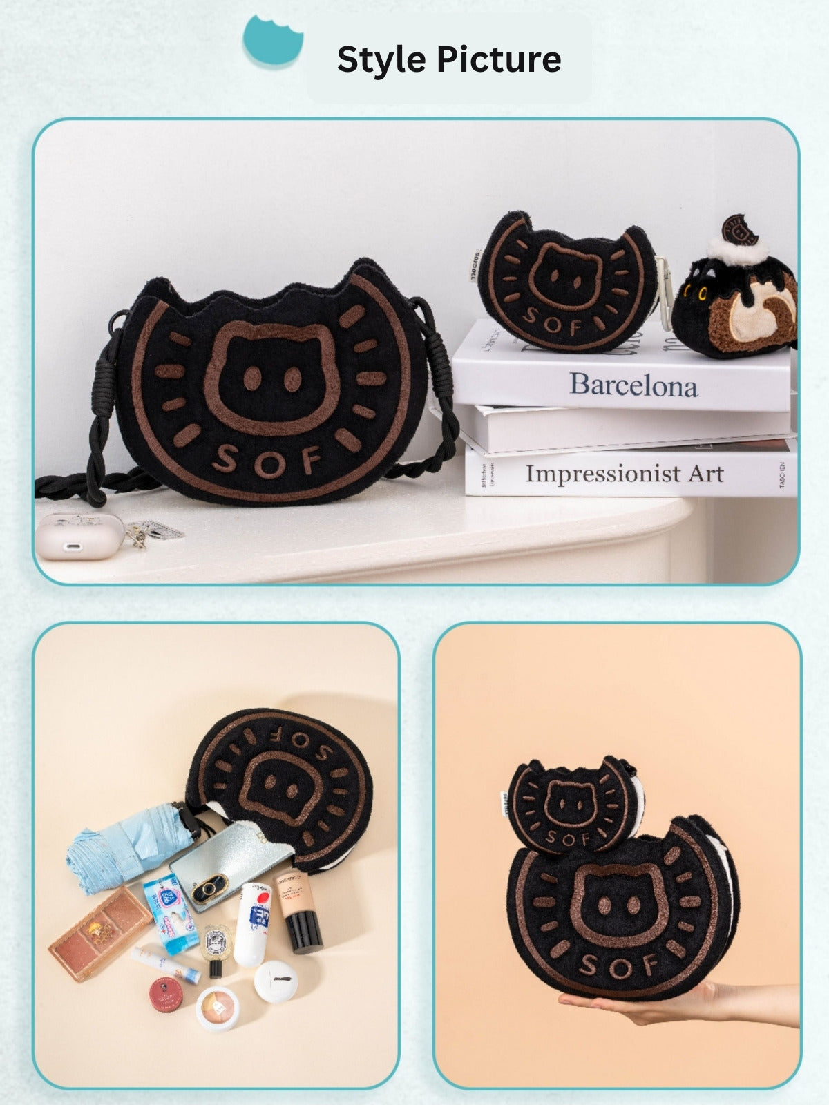 Original Cookie Cat Plush Coin Purse & Crossbody Bag