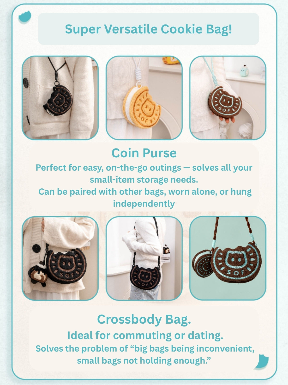Original Cookie Cat Plush Coin Purse & Crossbody Bag