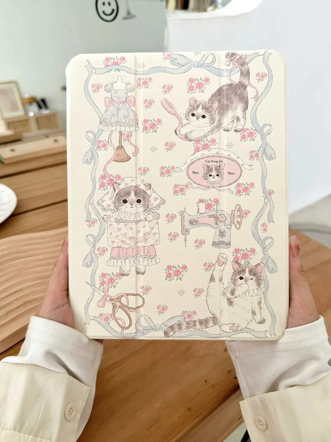Original Design Cat Tailor Shop Three Folding iPad Case