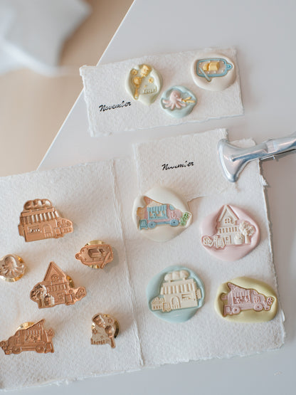 Brass Relief Food/Dessert Themes Wax Seal Stamps Head & Wooden Handle