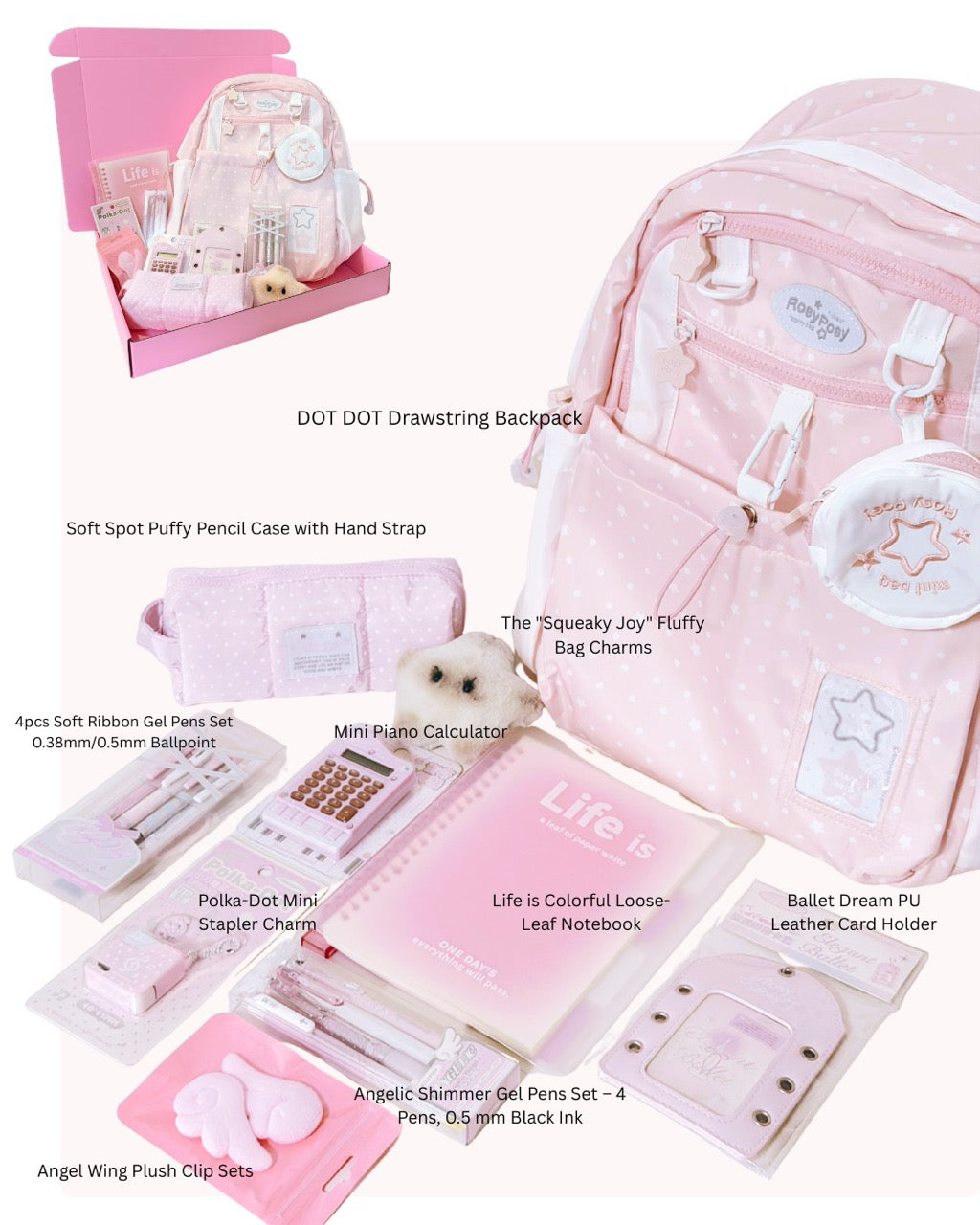 Pink Polka Dot Study Motivation Stationery Gift Set