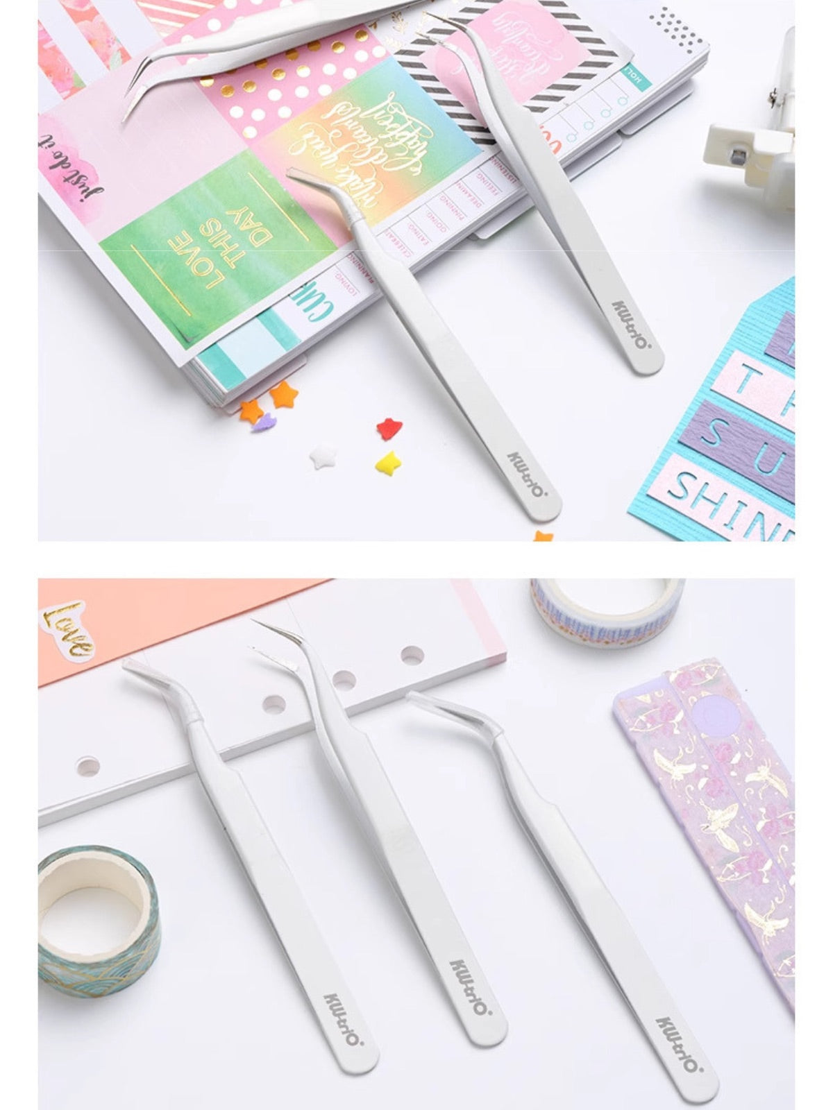 Pointed Elbow Stainless Steel Tweezers for Journaling & DIY