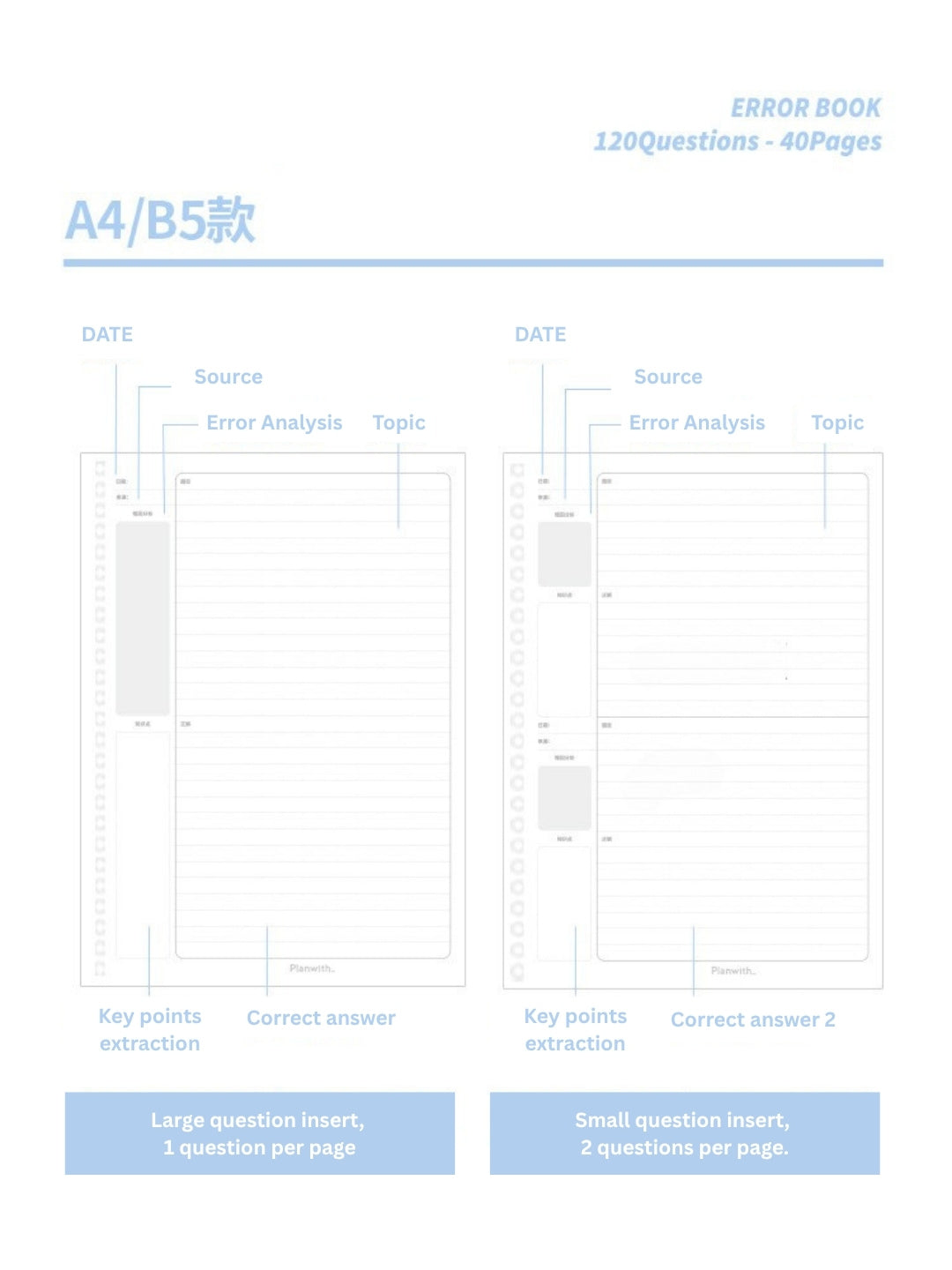 Reusable Mistake Log Loose Leaf Notebook (B5/A4)