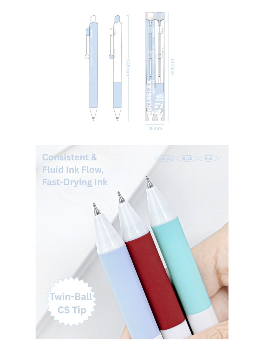 RollRelax Stress-Relieving Gel Pens, 2-Pack, 0.5mm